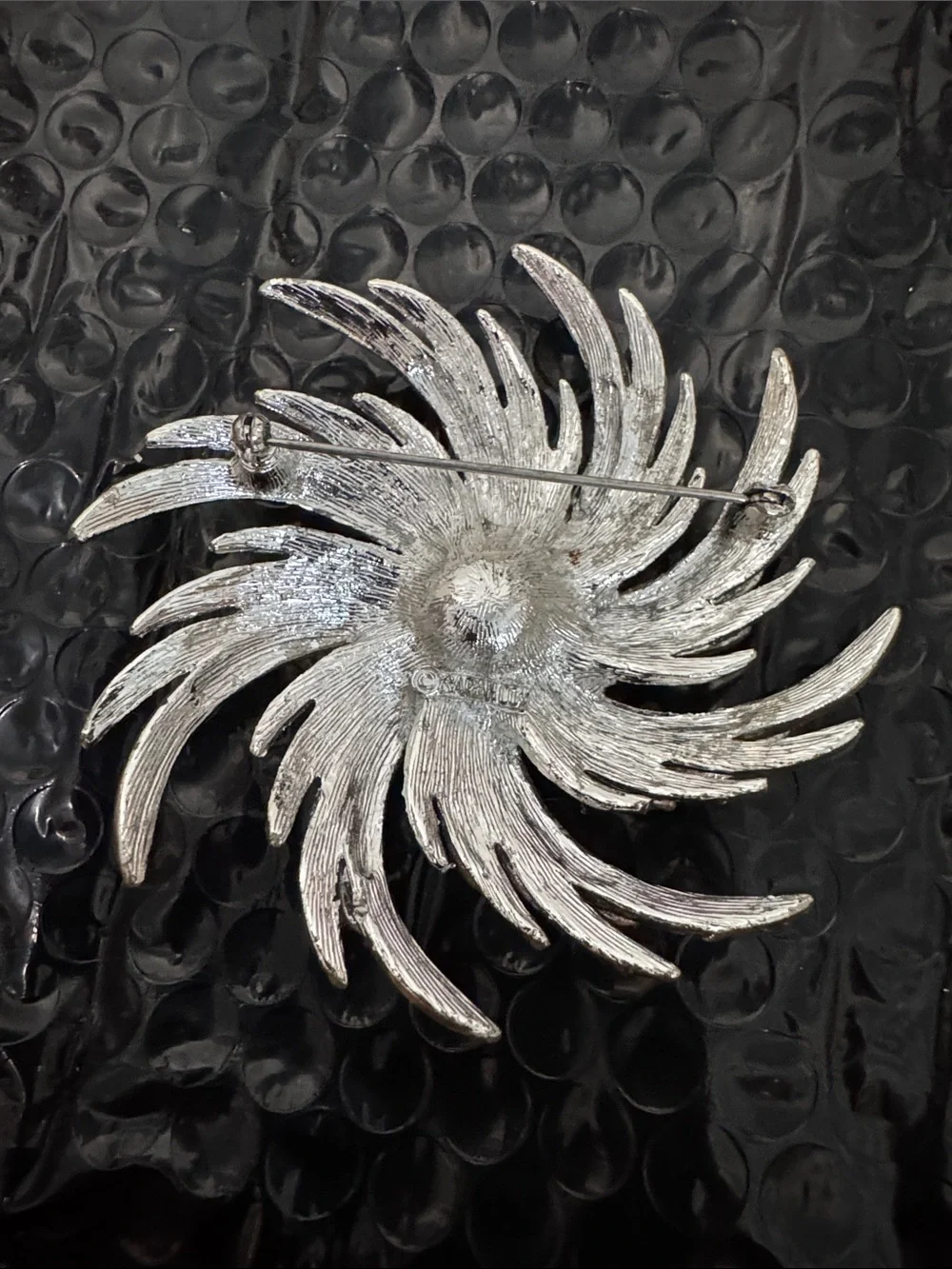 Vintage Sarah Coventry Silver Tone Swirl Brooch with Pearl Center- 1969